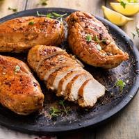 Roasted or seared chicken breast with herbs photo