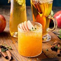 Variety of fall cocktails or mocktails made with apple cider photo