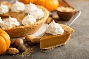 Traditional pumpkin pie with whipped cream photo