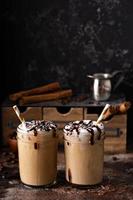 Iced coffee in mason jars photo