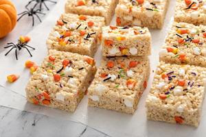 Rice cereal treats for Halloween with festive sprinkles photo