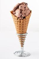 Chocolate ice cream in a waffle cone photo