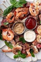 Christmas or New Year party appetizer, shrimp and steak