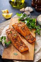 Cedar plank roasted salmon photo