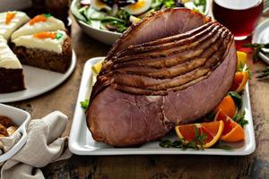 Brown sugar glazed spiral cut ham photo