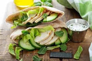 Healthy pita sandwich with chicken photo