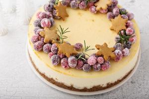 Christmas cheesecake with gingerbread base photo