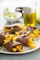 Roast beef french fries rolls photo