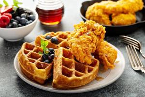 Waffles with fried chicken photo