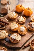 Mini pumpkin and pecan pies baked in muffin tin photo