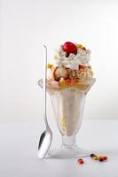 Caramel and peanut butter sundae photo