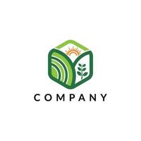 Natural Growing logo, Green Leaf Growing Plant Modern Agriculture, Growing up natural farm, Farm logo,  Organic product Sun and green field logo template
