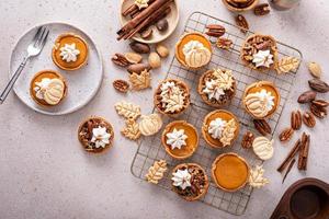 Mini pumpkin and pecan pies baked in muffin tin photo