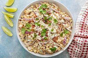 Grilled corn and jalapeno salad with cheese and bacon photo