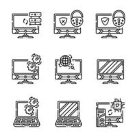 Linear Computer External Hardware Components Icons vector