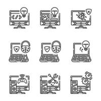 Linear Computer External Hardware Components Icons vector