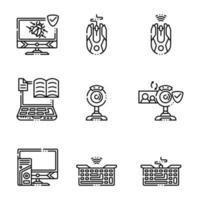 Linear Computer External Hardware Components Icons vector