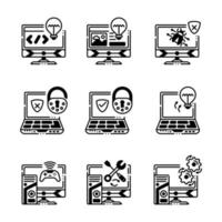 iconos de componentes de hardware externo de computadora negra vector