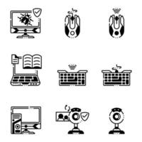 iconos de componentes de hardware externo de computadora negra vector