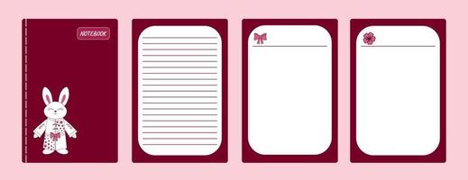 Viva Magenta templates Cover pages notebook with Chinese hare in kimono. Vector illustration