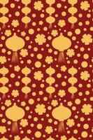 Seamless pattern with Chinese lanterns, sakura and dots. Vector illustration.