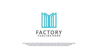 Factory logo with lineart concept premium vector