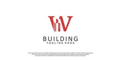 Building logo with initial w concept for business contruction vector