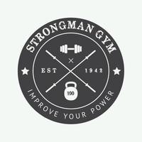 Vintage gym logo, badge or emblem. Vector illustration