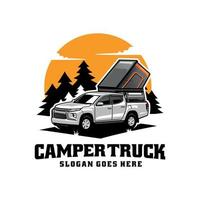camper truck with top tent logo vector