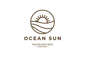 Simple Minimalist Ocean Sea Beach Sun Sunset Sunrise Line Monogram Logo vector