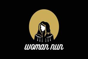 Night Moon Woman Girl Lady Nun Veil Logo Design vector