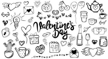 Doodle set elements of Valentine's Day and Wedding vector