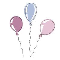 Set of balloons for birthday, valentines day and party. Flying balloons with rope vector