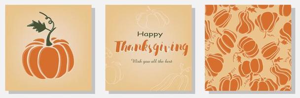 Happy Thanksgiving. Trendy abstract square templates with pumpkins vector