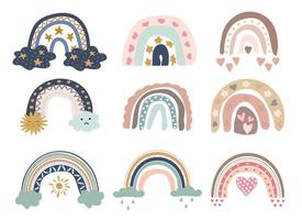 Cute colorful rainbows set. Childish flat vector illustrations collection