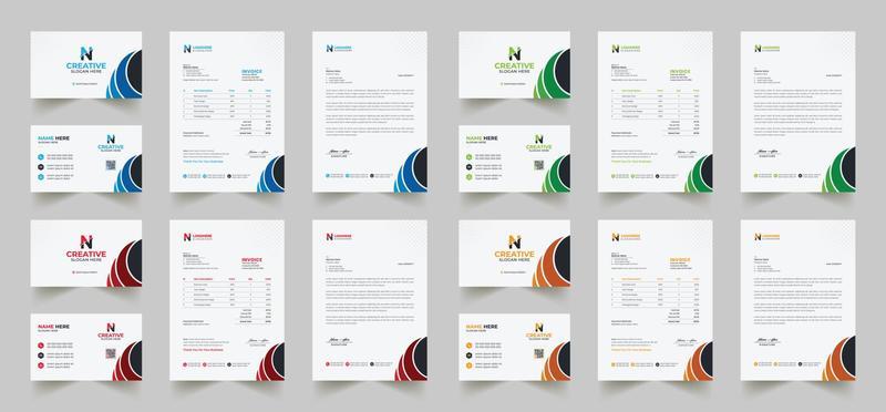 Corporate branding identity design includes Business Card, Invoices, Letterhead Designs, and Modern stationery packs with Abstract Templates