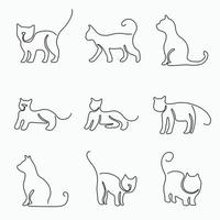 garabatear dibujo continuo a mano alzada de la colección de poses de gato. vector