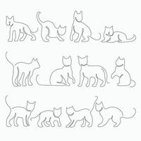 Doodle continuous freehand sketch drawing of cat pose collection. vector