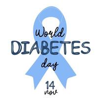 World diabetes day awareness poster with blue ribbon vector