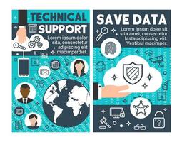 Save data technical banners vector