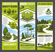 banner de diseño de paisaje con árbol de jardín verde