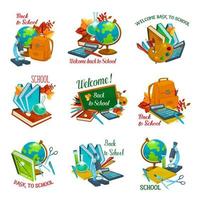 Back to School vector statonery lesson icons