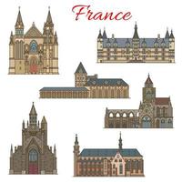 French travel landmarks and medieval buildings vector