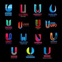 Company name, university and business letters U vector