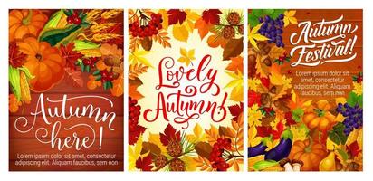 Autumn festival or party posters with fall harvest vector