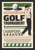 Golf champion league tournament retro poster vector