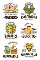 Mexican spicy food restaurant cafe icons and signs vector