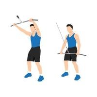 Man doing straight arm pulldown exercise. Flat vector illustration isolated on white background