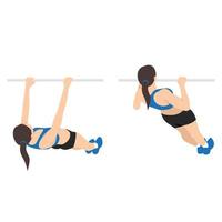 Woman doing inverted rows exercise. Flat vector illustration isolated on white background