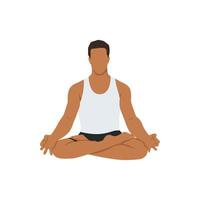 hombre haciendo pose de loto. el concepto de estilo de vida saludable. icono para el centro de yoga. postura de estiramiento. postura de loto relajante y tranquila. ilustración vectorial plana aislada sobre fondo blanco vector